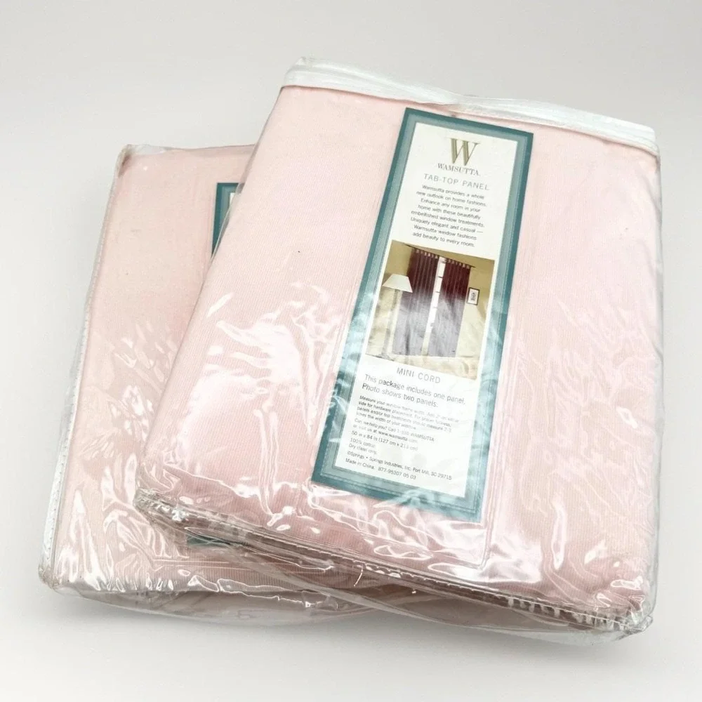 Wamsutta Pink Corduroy Tab Top Curtain Panels 50x84 100% Cotton Set‎ 2 Nursery